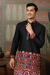 Load image into Gallery viewer, Black Cotton Silk Traditional Ready Kurta for Navratri Clothsvilla