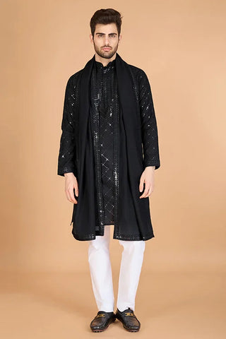 Black Color Kurta with Dupatta for Mens Wear Clothsvilla