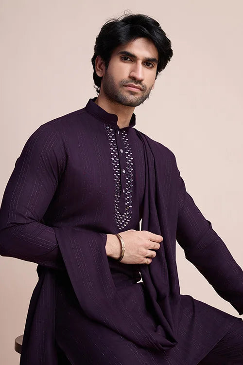 Purple Viscose Designer Kurta with Pant & Dupatta Clothsvilla