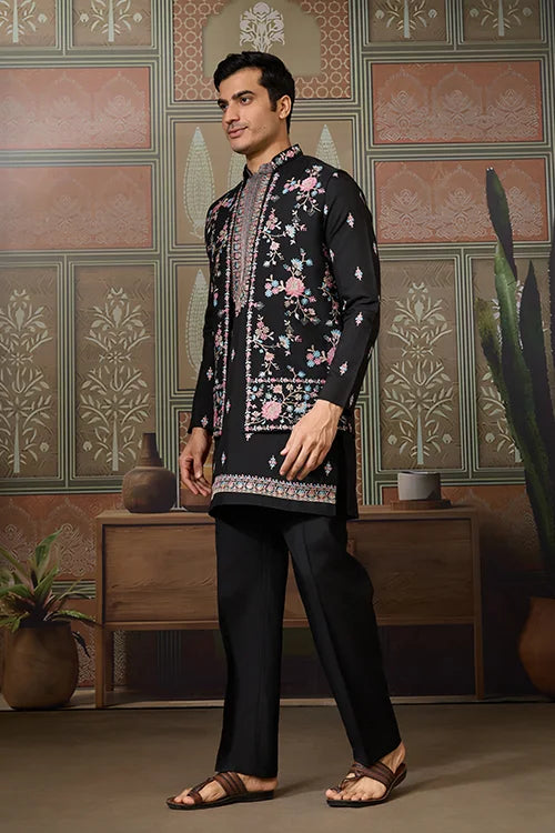 Black Mens Kurta with Stylish Koti for Wedding Wear Clothsvilla
