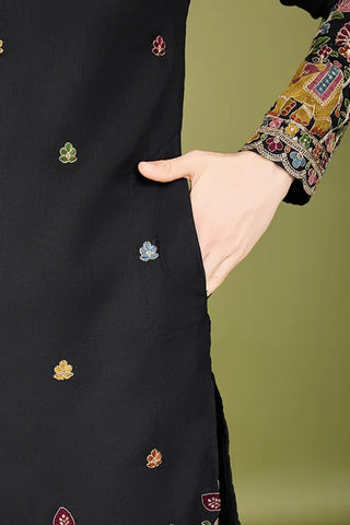 Black Color Cotton Embroidered Work Kurta for Men Clothsvilla