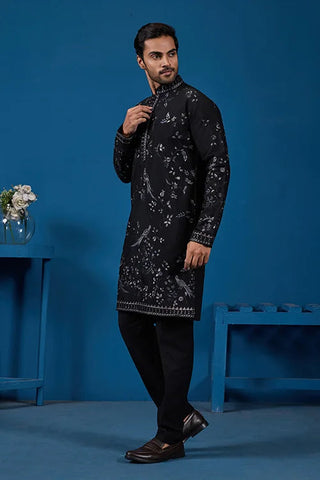Magic Black Embroidered Stylish Kurta Set for Mens Wear Clothsvilla