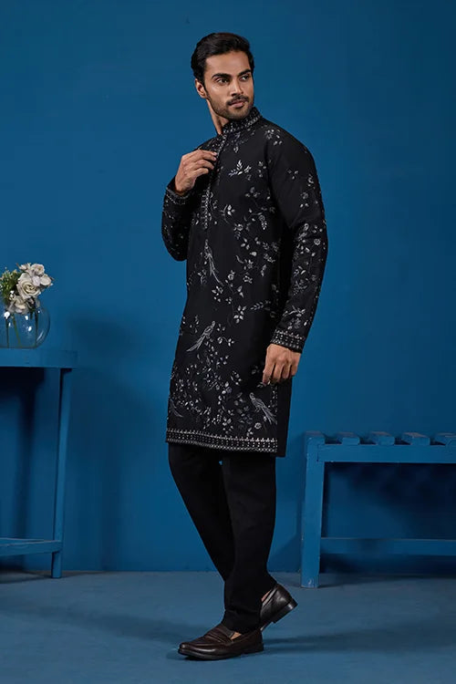 Magic Black Embroidered Stylish Kurta Set for Mens Wear Clothsvilla