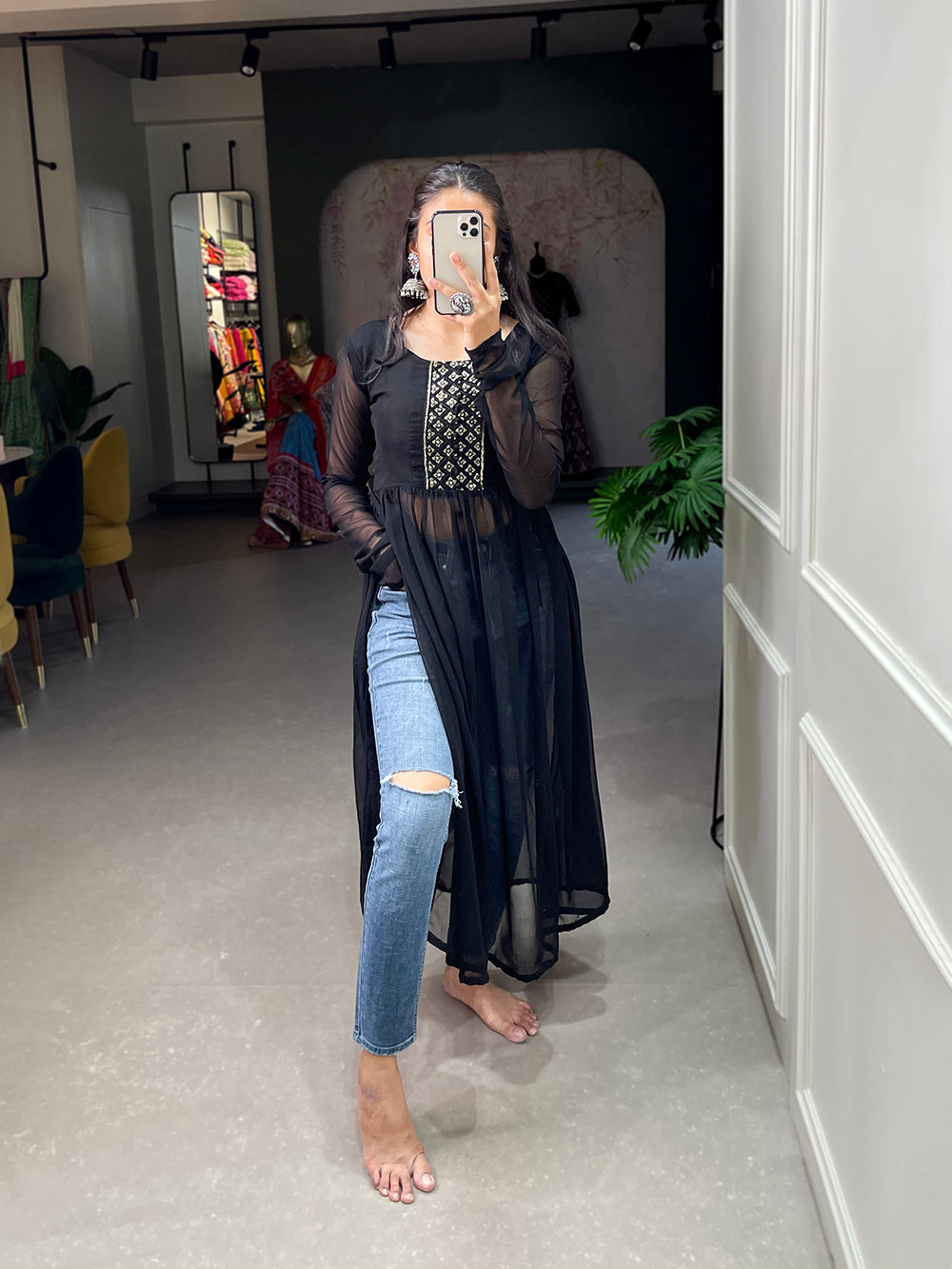 Shimmering Sequin Black Embroidered Naira Style Kurti ClothsVilla