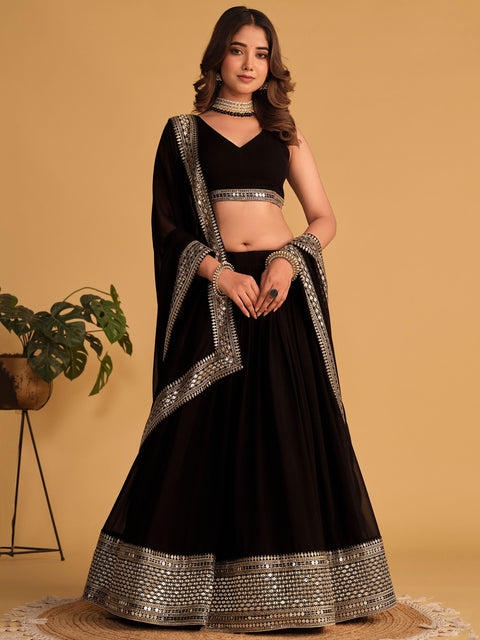 Black Zari Embroidered Georgette Lehenga Choli Set - Elegant & Captivating ClothsVilla Main image