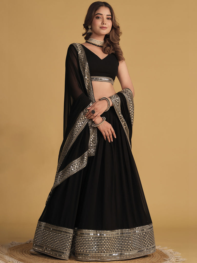 Black Zari Embroidered Georgette Lehenga Choli Set - Elegant & Captivating ClothsVilla