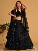 Load image into Gallery viewer, Mesmerizing Black Mirror Work Organza Lehenga Choli Steal the Spotlight at Receptions and Events ClothsVilla