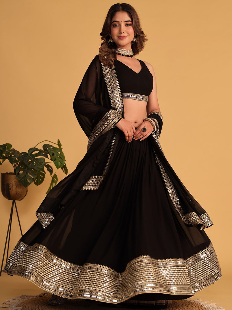 Black Zari Embroidered Georgette Lehenga Choli Set - Elegant & Captivating ClothsVilla