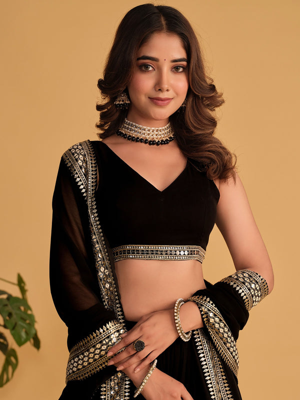Black Zari Embroidered Georgette Lehenga Choli Set - Elegant & Captivating ClothsVilla