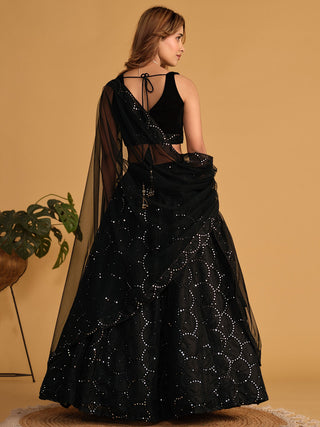Mesmerizing Black Mirror Work Organza Lehenga Choli Steal the Spotlight at Receptions and Events ClothsVilla