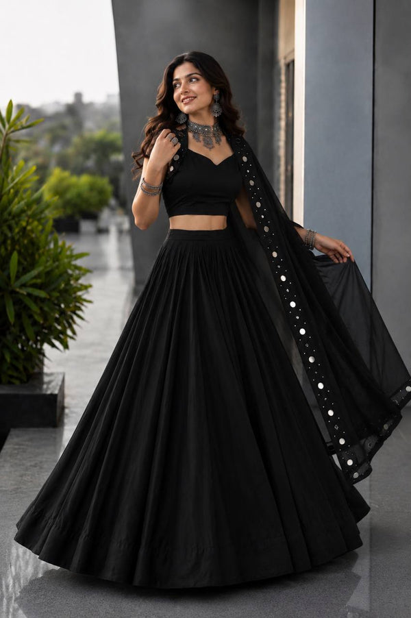 Royal Blue Cotton Mirror Work Lehenga Choli ClothsVilla