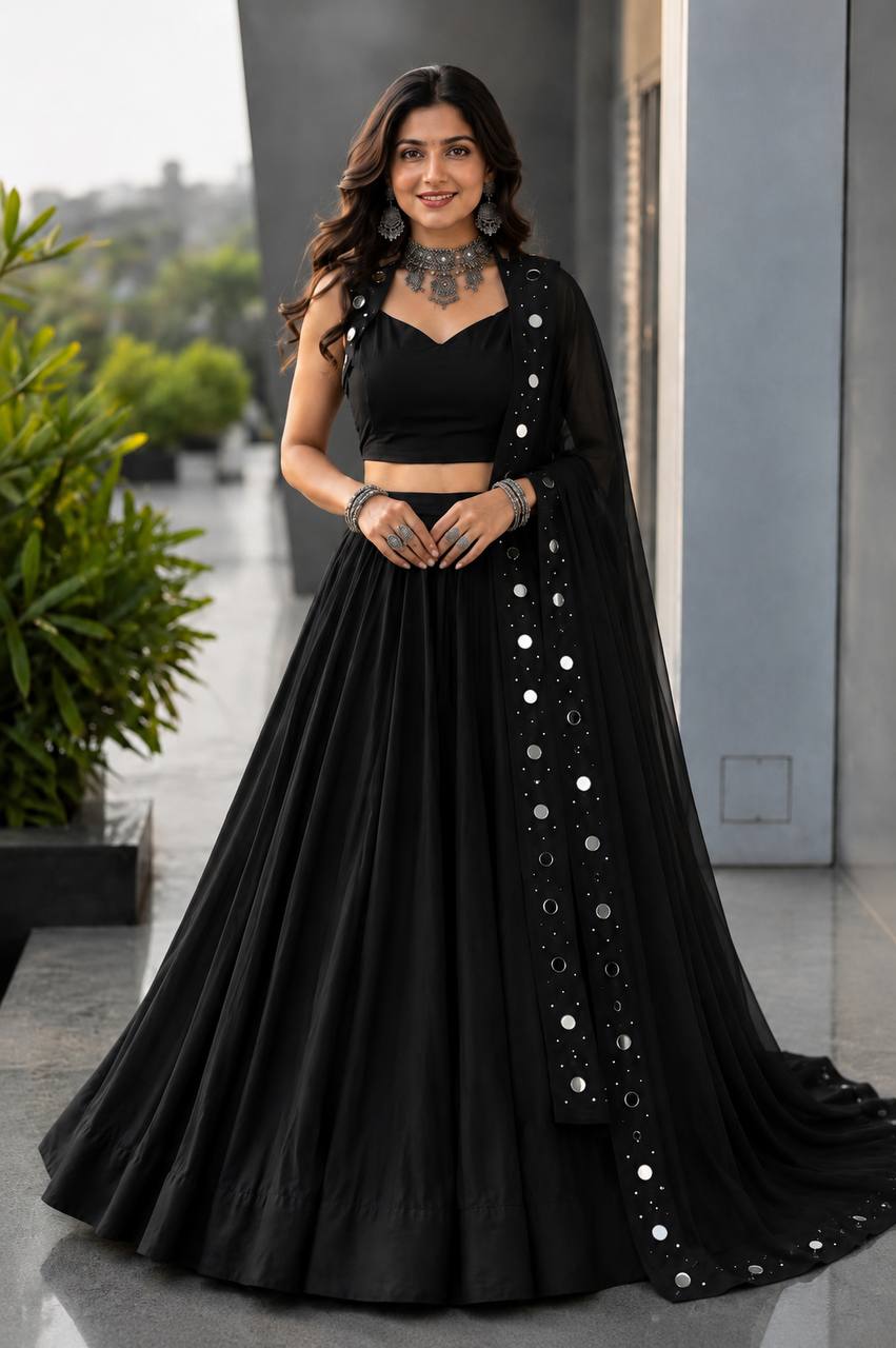 Royal Blue Cotton Mirror Work Lehenga Choli ClothsVilla