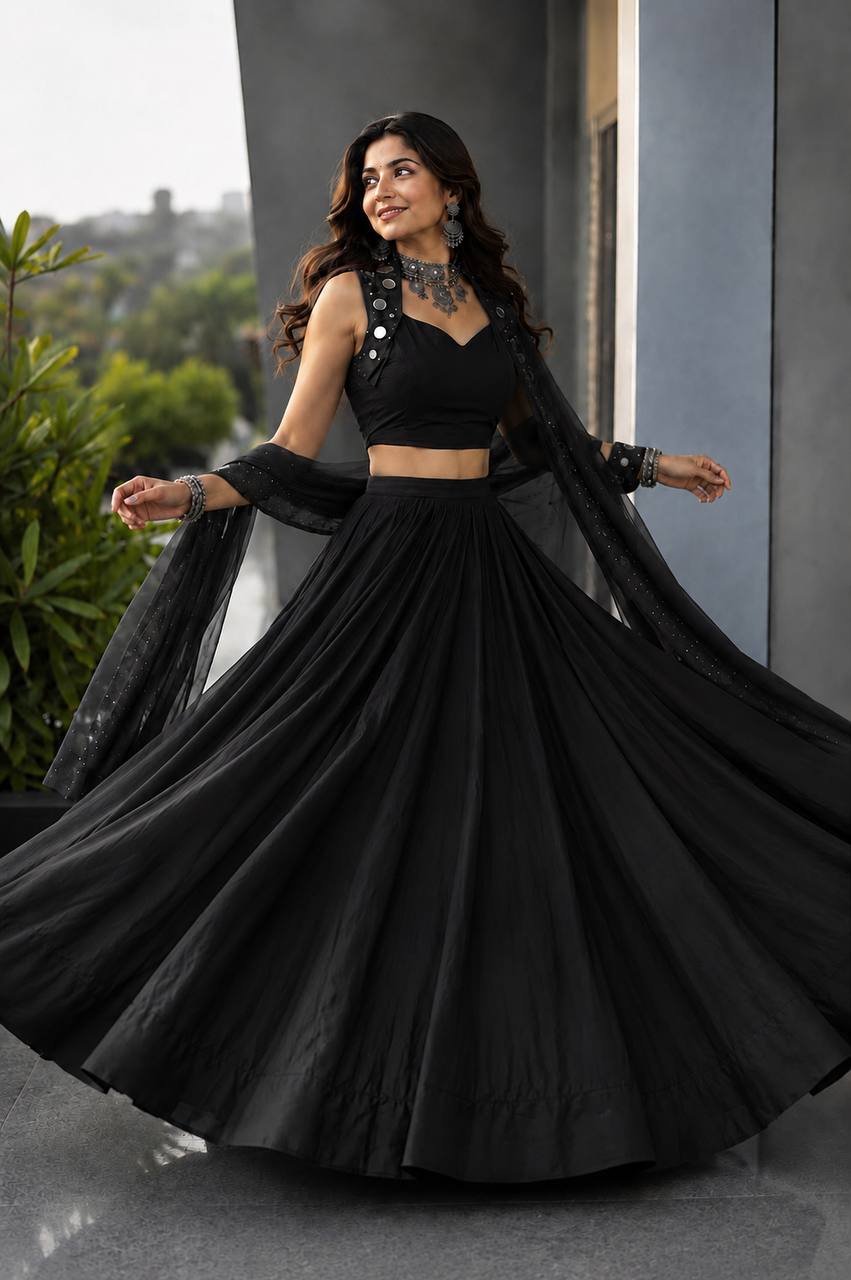 Royal Blue Cotton Mirror Work Lehenga Choli ClothsVilla