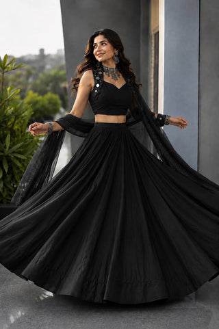 Royal Blue Cotton Mirror Work Lehenga Choli ClothsVilla