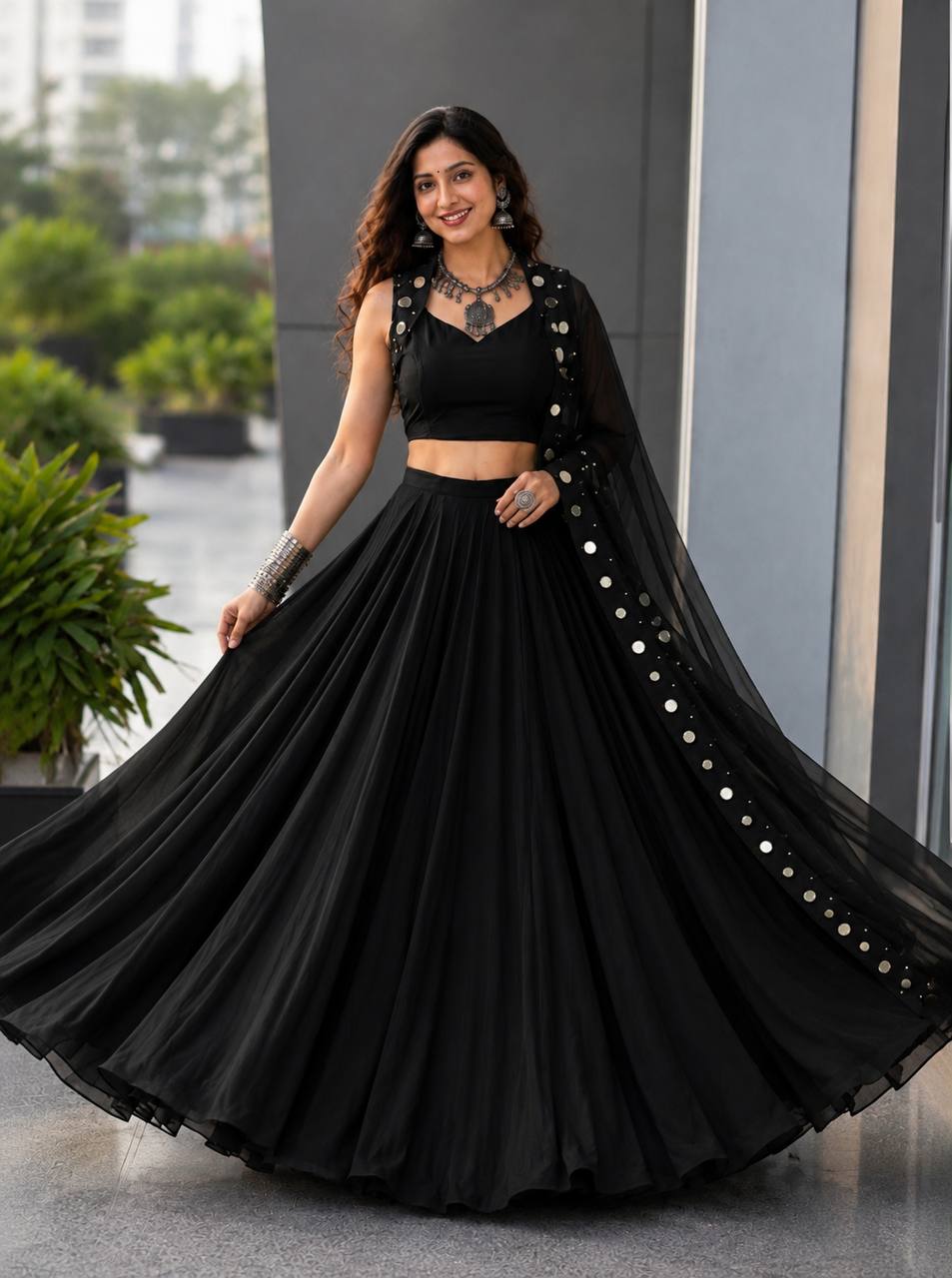 Royal Blue Cotton Mirror Work Lehenga Choli ClothsVilla