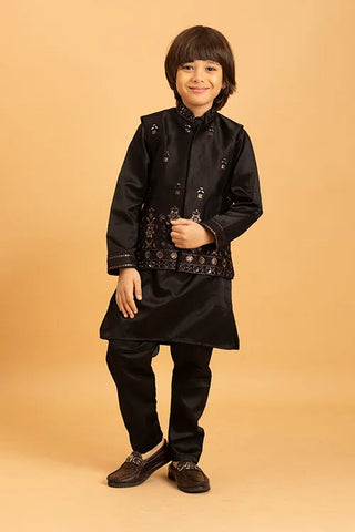 Traditional Black Mirror Work Koti Kurta Set for Boys Clothsvilla