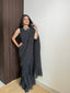 Black Faux Georgette Gown Saree with Digital Prints - Polka Print ClothsVilla