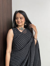 Load image into Gallery viewer, Black Faux Georgette Gown Saree with Digital Prints - Polka Print ClothsVilla
