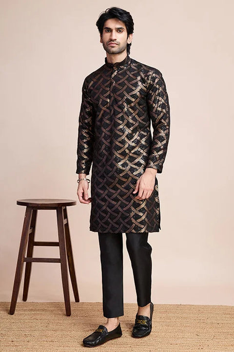 Designer Black Silk Kurta for Men - Festival Ready Wear Clothsvilla Main image