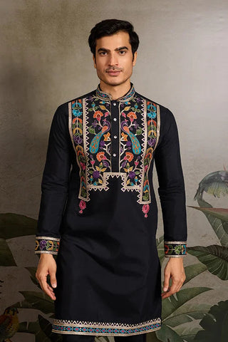 Designer Black Embroidered Mens Kurta for Wedding Clothsvilla