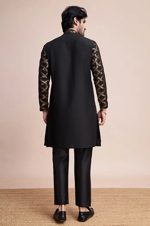 Designer Black Silk Kurta for Men - Festival Ready Wear Clothsvilla