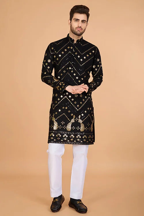 Black Viscose Rayon Men's Kurta  Stylish & Comfortable kurta long Clothsvilla