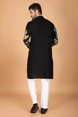 Black Designer Viscose Rayon Men's Kurta Online Clothsvilla