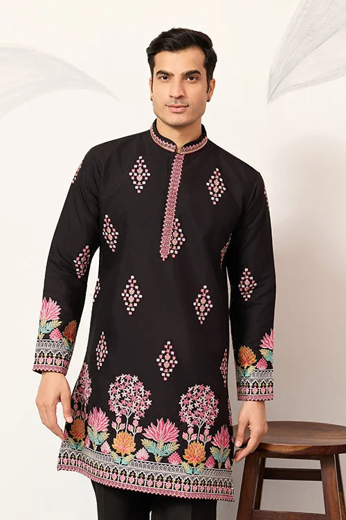 Ethnic Speical Classic Black Embroidered Kurta for Mens Clothsvilla