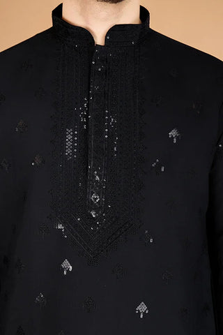 Stylish Black Kurta for Men with Thread Work Design Clothsvilla