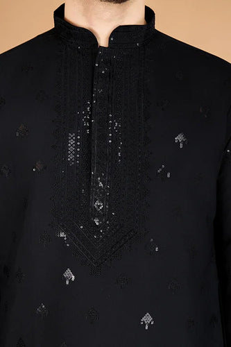 Stylish Black Kurta for Men with Thread Work Design Clothsvilla