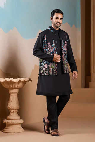 Magic Black Wedding Look Koti Kurta Set for Mens Wear Clothsvilla