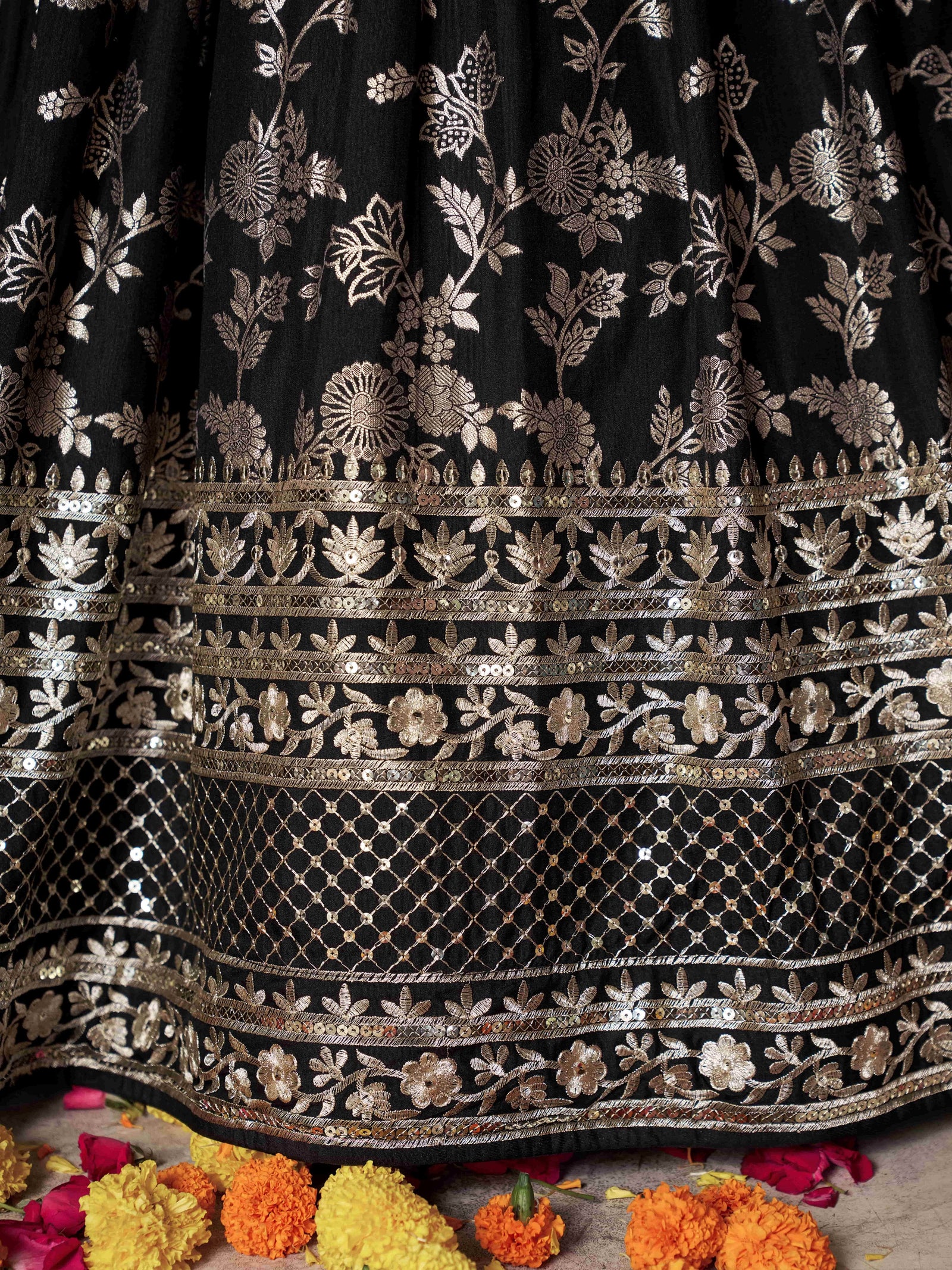 Black Dola Silk Jacquard Embroidered Lehenga Choli Clothsvilla