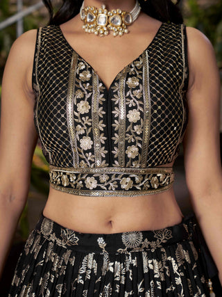 Black Dola Silk Jacquard Embroidered Lehenga Choli Clothsvilla