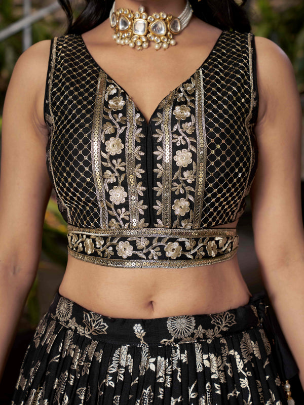 Black Dola Silk Jacquard Embroidered Lehenga Choli Clothsvilla