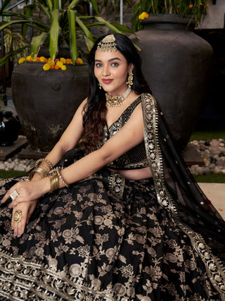Black Dola Silk Jacquard Embroidered Lehenga Choli Clothsvilla