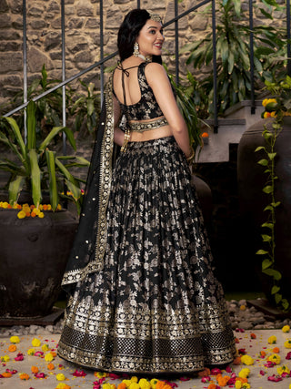Black Dola Silk Jacquard Embroidered Lehenga Choli Clothsvilla