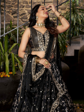 Black Dola Silk Jacquard Embroidered Lehenga Choli Clothsvilla