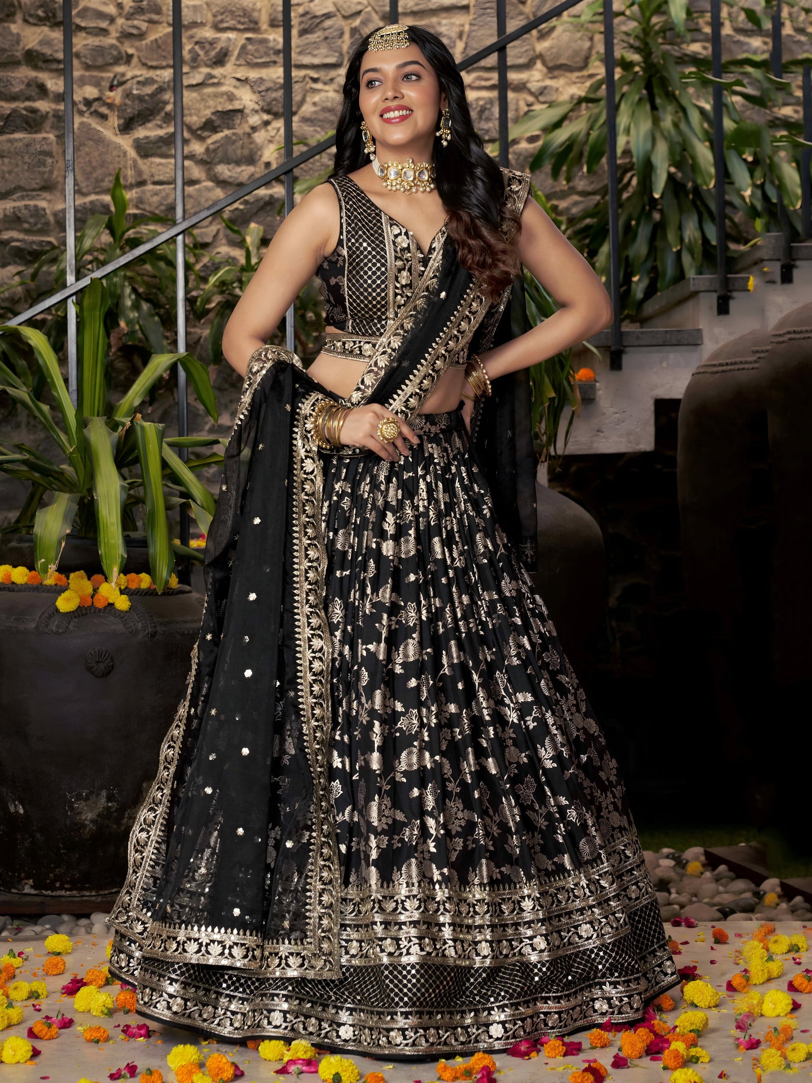 Black Dola Silk Jacquard Embroidered Lehenga Choli Clothsvilla