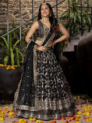 Black Dola Silk Jacquard Embroidered Lehenga Choli Clothsvilla