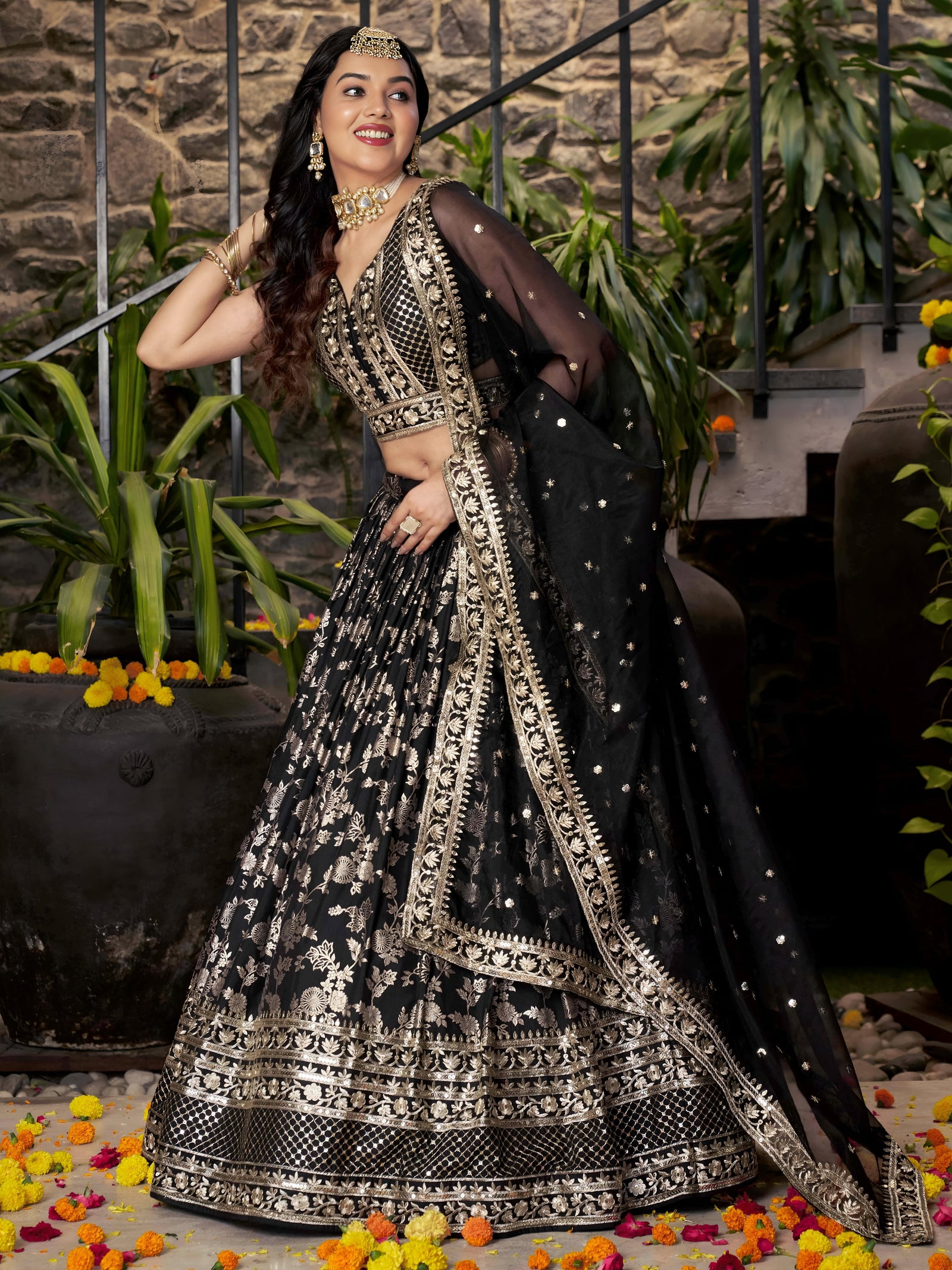 Black Dola Silk Jacquard Embroidered Lehenga Choli Clothsvilla