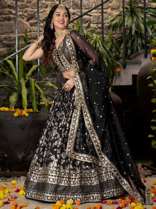 Black Dola Silk Jacquard Embroidered Lehenga Choli Clothsvilla