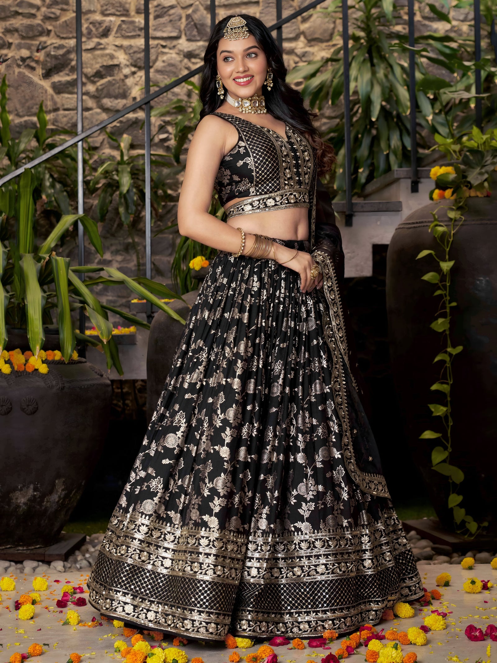 Black Dola Silk Jacquard Embroidered Lehenga Choli Clothsvilla
