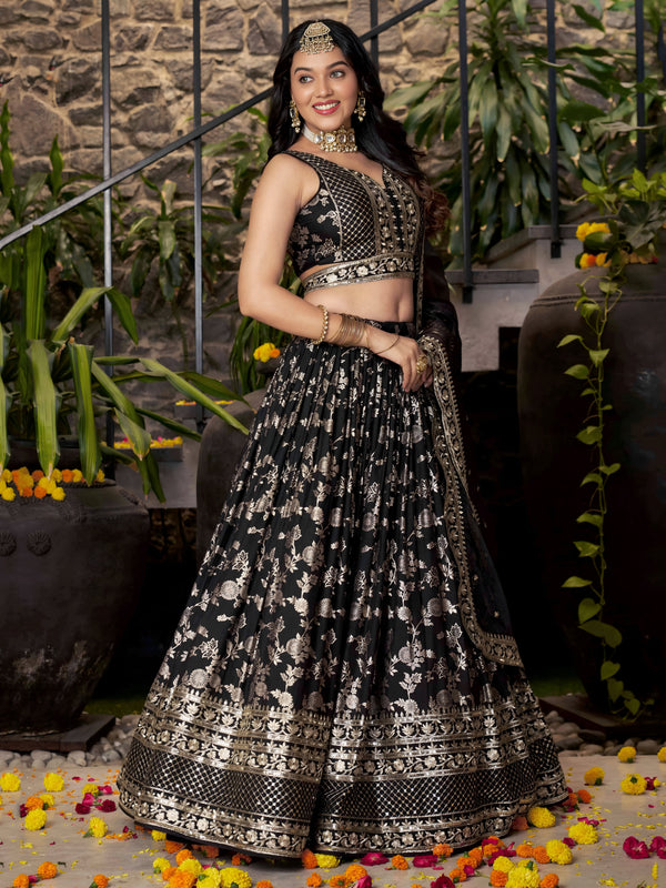 Black Dola Silk Jacquard Embroidered Lehenga Choli Clothsvilla