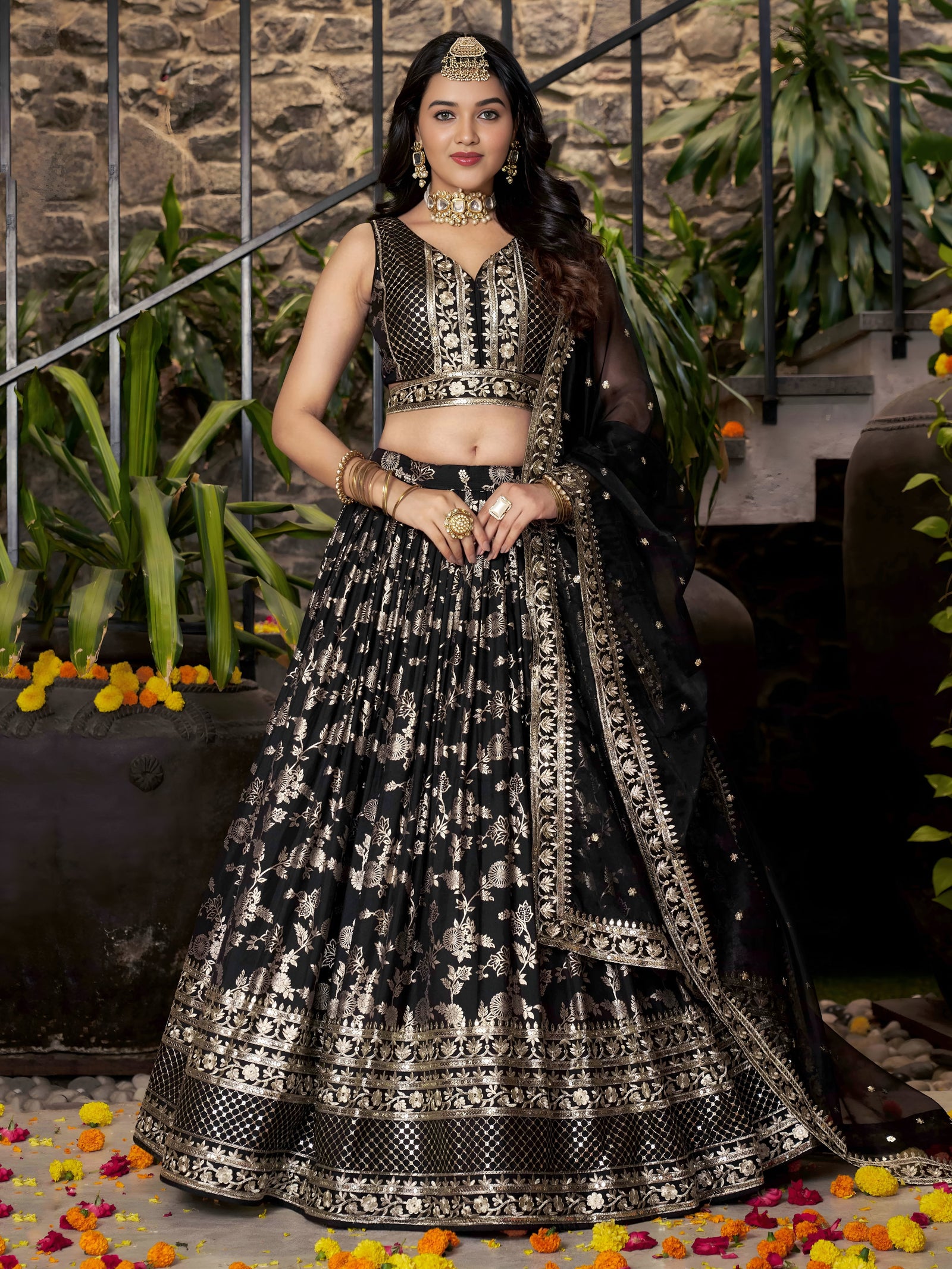 Black Dola Silk Jacquard Embroidered Lehenga Choli Clothsvilla