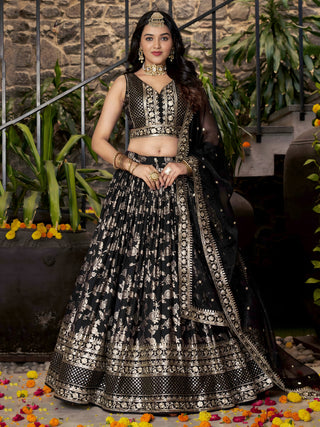 Black Dola Silk Jacquard Embroidered Lehenga Choli Clothsvilla