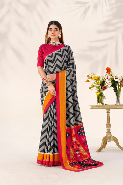Black Graceful Printed Tasar Silk Saree with Matching Unstitched Blouse Piece ClothsVilla Main image