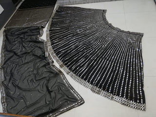 Black Organza Silk Lehenga Set with Paper Mirror & Zari Embroidery – Semi-Stitched with Dupatta ClothsVilla