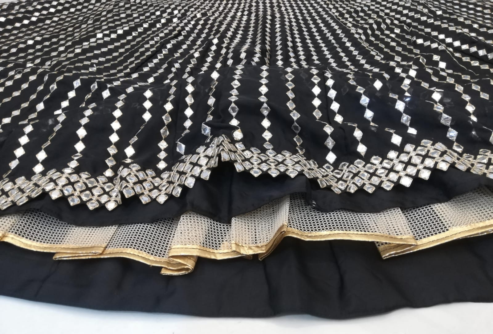 Black Organza Silk Lehenga Set with Paper Mirror & Zari Embroidery – Semi-Stitched with Dupatta ClothsVilla