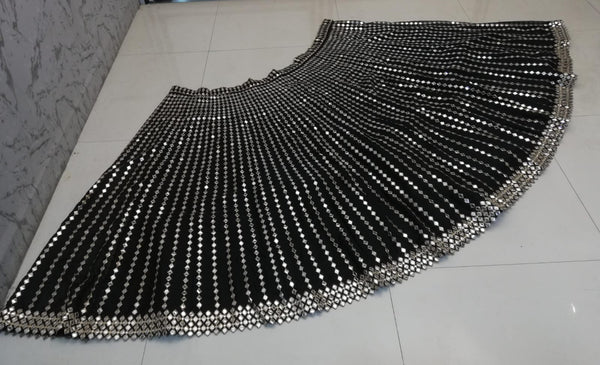 Black Organza Silk Lehenga Set with Paper Mirror & Zari Embroidery – Semi-Stitched with Dupatta ClothsVilla