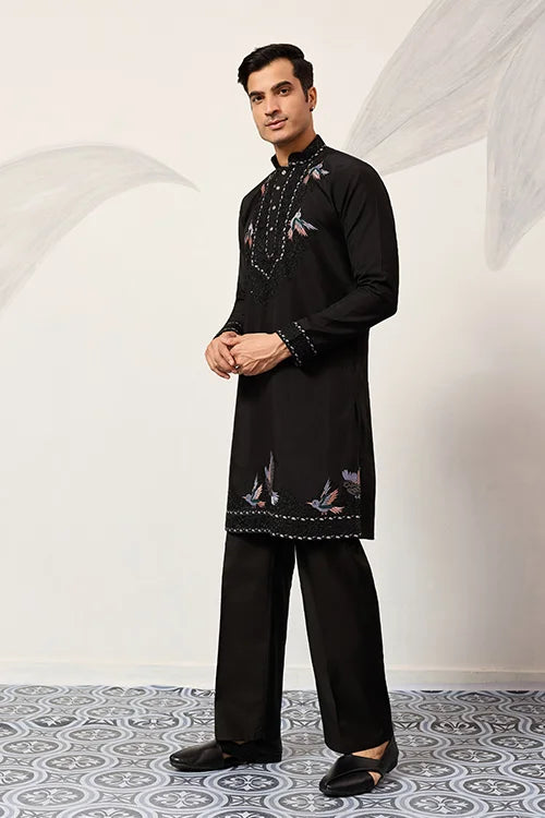 Black Stylish Trending Kurta with Dupatta for Mens Wear Clothsvilla